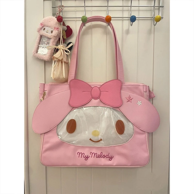 2024 New Sanrio My Melody Shoulder Bag Kawaii Anime Leather Bag Jk Uniform Girl Heart Sweet Cute Cartoon Handbag Embroidery Gift