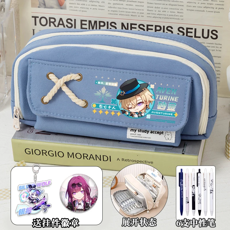 Honkai: Star Rail Anime Game Cos Aventurine Dr. Ratio Misha Argenti Etc. 2024 Unisex Large Capacity Q Version Simple Pencil Case