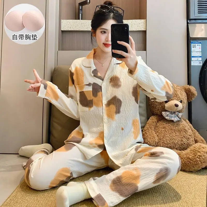 Pjs مجموعة بيجامة نسائية مجموعة بيجامة شتوية دافئة ملابس منزلية عصرية ، بيجامة مطرزة سترة لطيف لينة بيجامة مجموعة