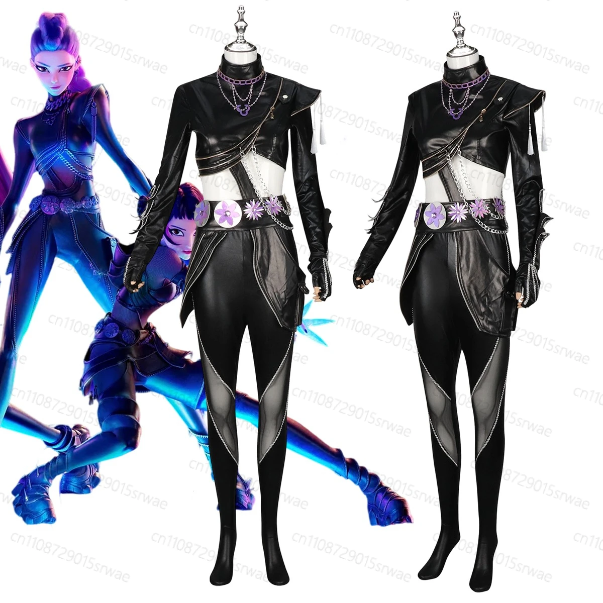 

Kpop Demons Hunters Rumi Cosplay Costume Black Leather Bodysuit Group Idol Roleplay Halloween Carnival Suit Pants Belt Gloves
