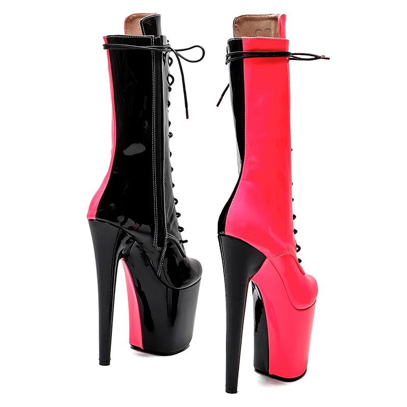 Leecabe 20cm/8inches Patent  PU  upper  Two Color Mix color  Fashion trend  High Heel platform   Pole Dancing boots