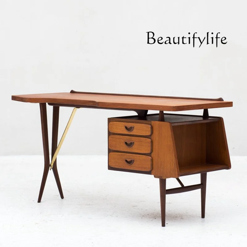 

Nordic Antique Solid Wood Desk French Retro Designer Desk Minimalistic Personalized Writing Desk