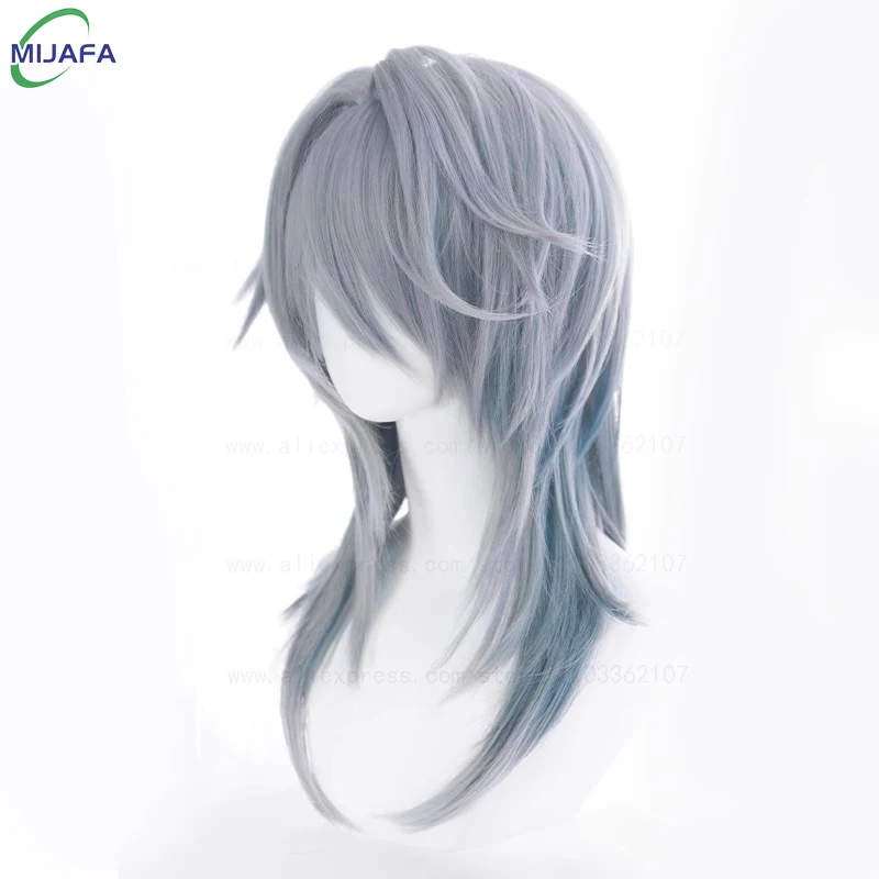 عالية الجودة الأحد شعر مستعار تأثيري HSR الأحد شعر مستعار رمادي أزرق التدرج مقاومة للحرارة الاصطناعية الشعر أنيمي تأثيري الباروكات + غطاء شعر مستعار #4
