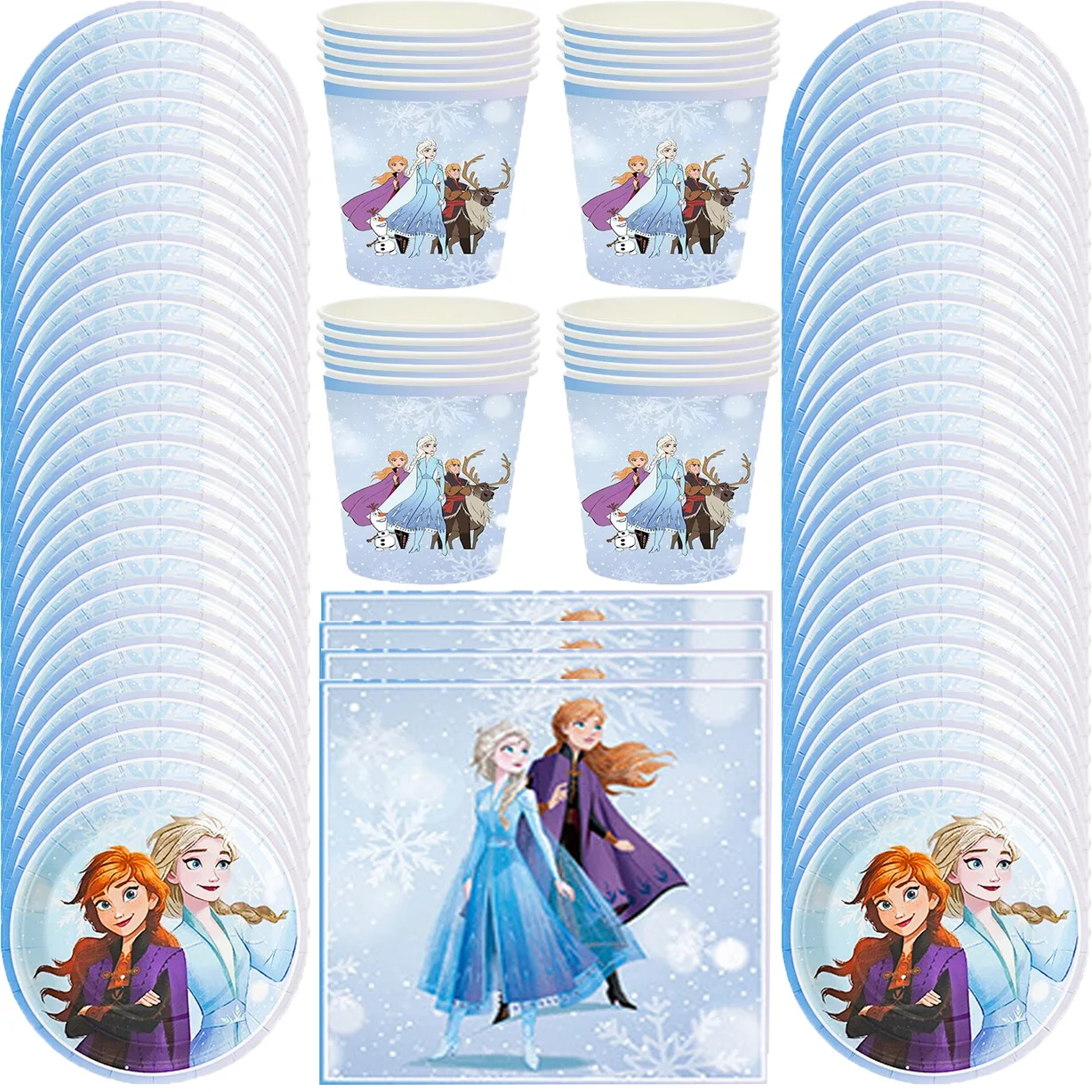 

Frozen Disney Princess Party Tableware Cartoon Theme Disposable Paper Plates Cups Flag Baby Shower Kid Toys Birthday Party Decor