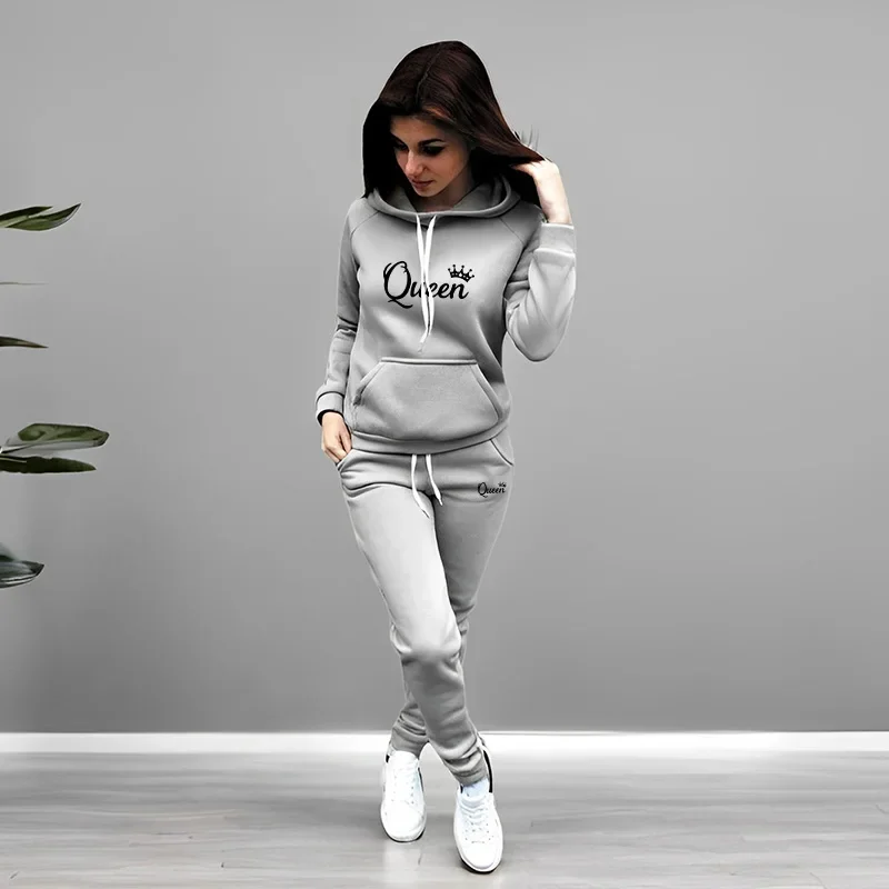 Womens Tracksuit Queen Letter Printing Hooded Sweatshirts Suit High Quality Jogging Outfits Clothing Fashion Casual Pants Sets view 5