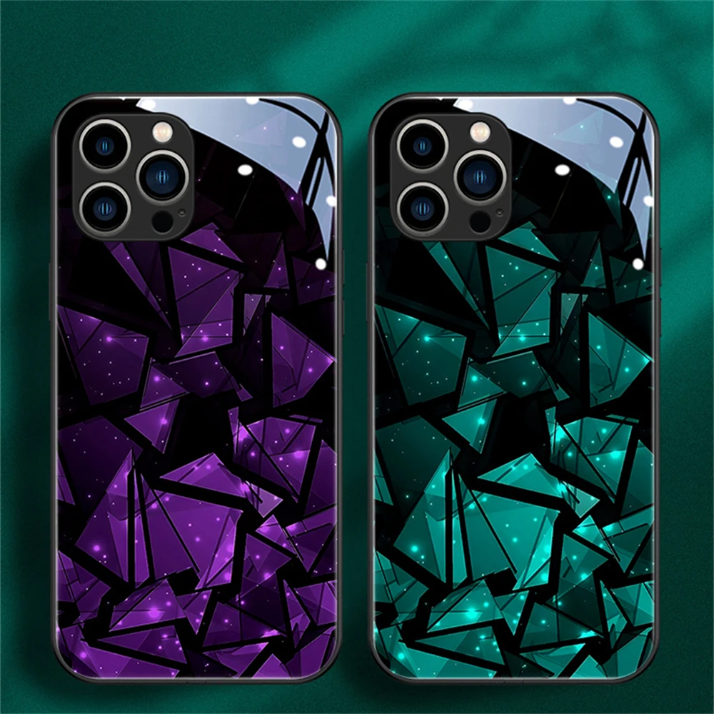 شظايا زجاجية جميلة تصميم زجاج مضيء LED دعوة تضيء فلاش جراب هاتف غطاء آيفون 16 E 15 14 13 12 11 برو ماكس بلس