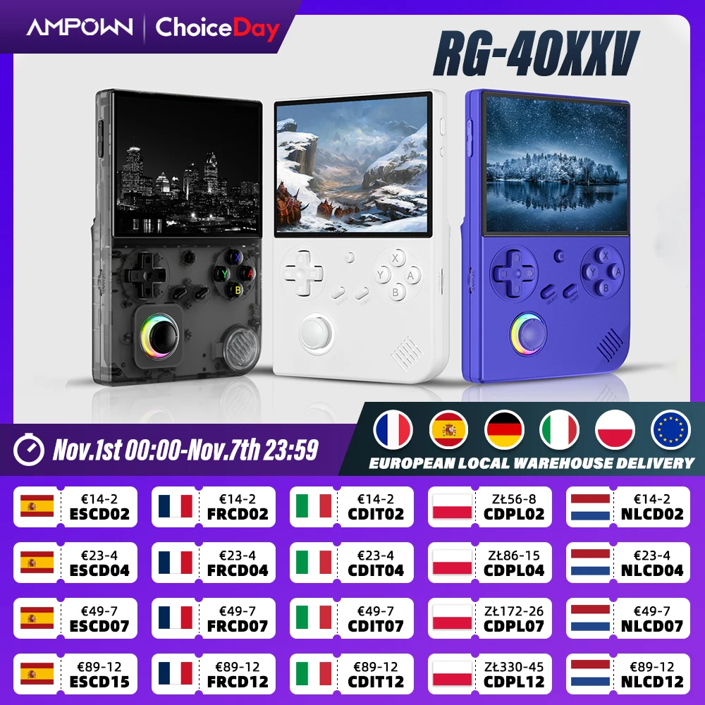 ANBERNIC RG40XXV وحدة تحكم بجهاز لعب محمول 4 ''IPS شاشة إخراج الفيديو عصا التحكم RGB تأثير الإضاءة تدفق RG 40XXV الكتاب الإلكتروني MP4 هدية