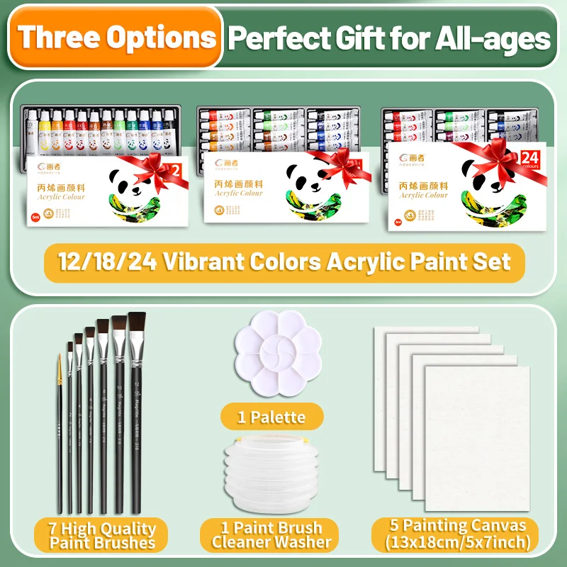 Acrylic Paint Set for Beginners,High Quality,24/18/12 Colors,5ml/0.18oz with Canvas,Brushes,Palette,Etc,for Glass,Wall,Wood,Eggs