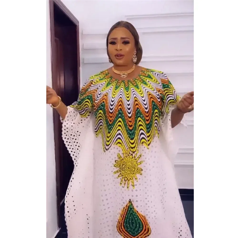 

Super Size Bust 260cm African Women Dashiki Embroidery Lace Loose Dress + Inside The Skirt Two Piece Moroccan Kaftan Dubai Abaya