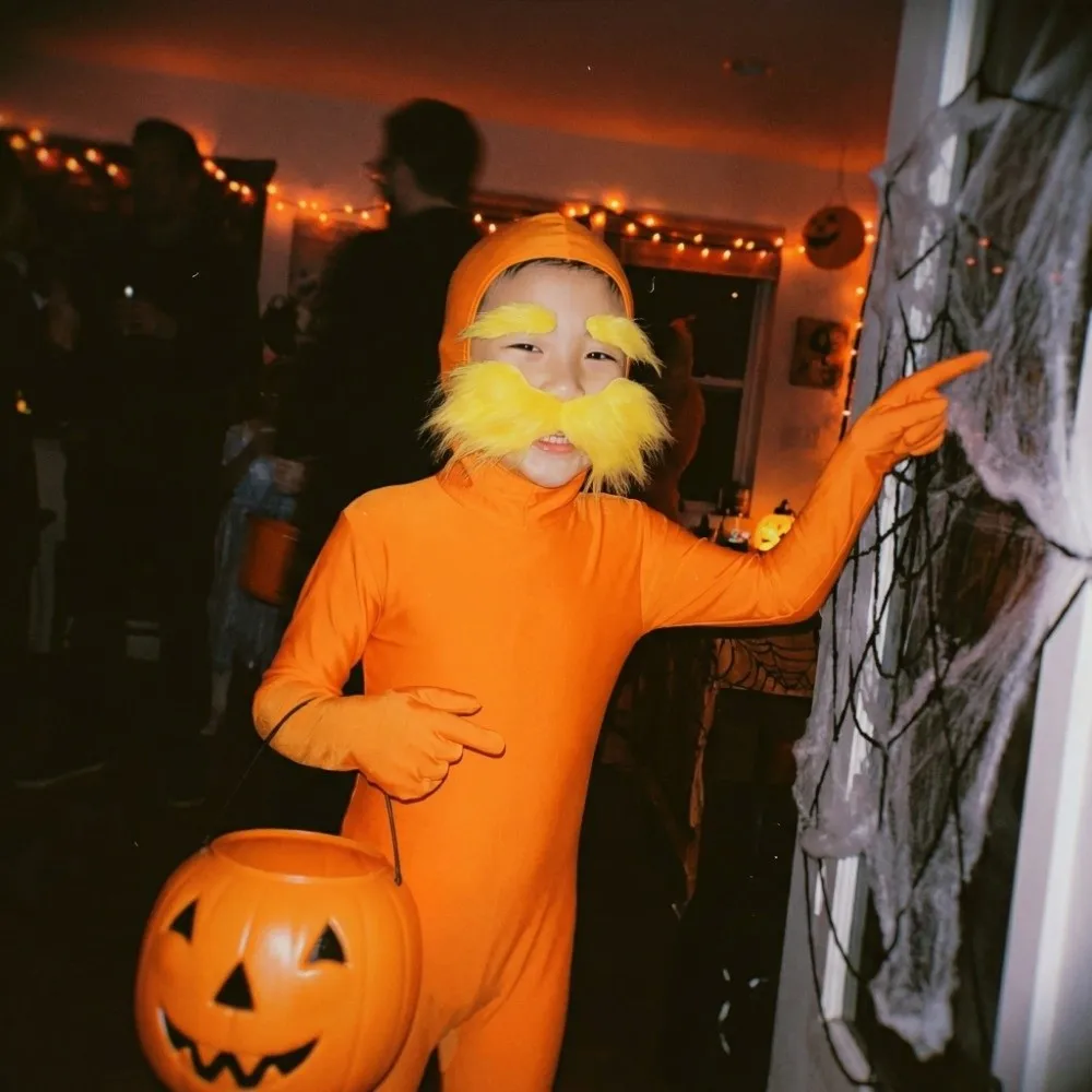 

Full Body Jumpsuit Costume Solid Color Fake Mustache Open Face Full Bodysuits Casual Fake Eyebrows Halloween Cosplay Costume