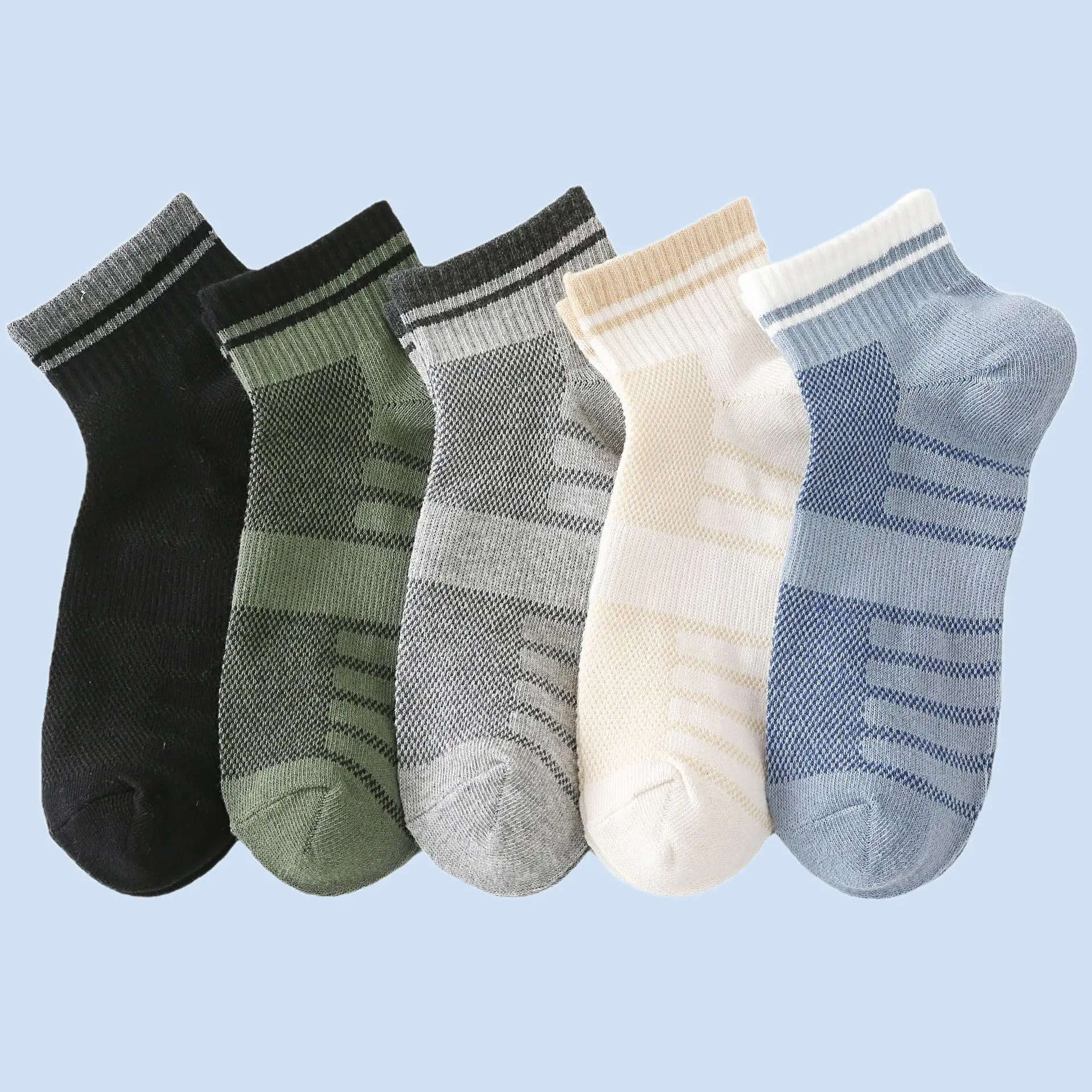 

5/10 Pairs Men's Spring and Summer Socks Thin Boat Socks Solid Color Mesh Breathable Cotton Socks Sports Socks Men's Short Socks