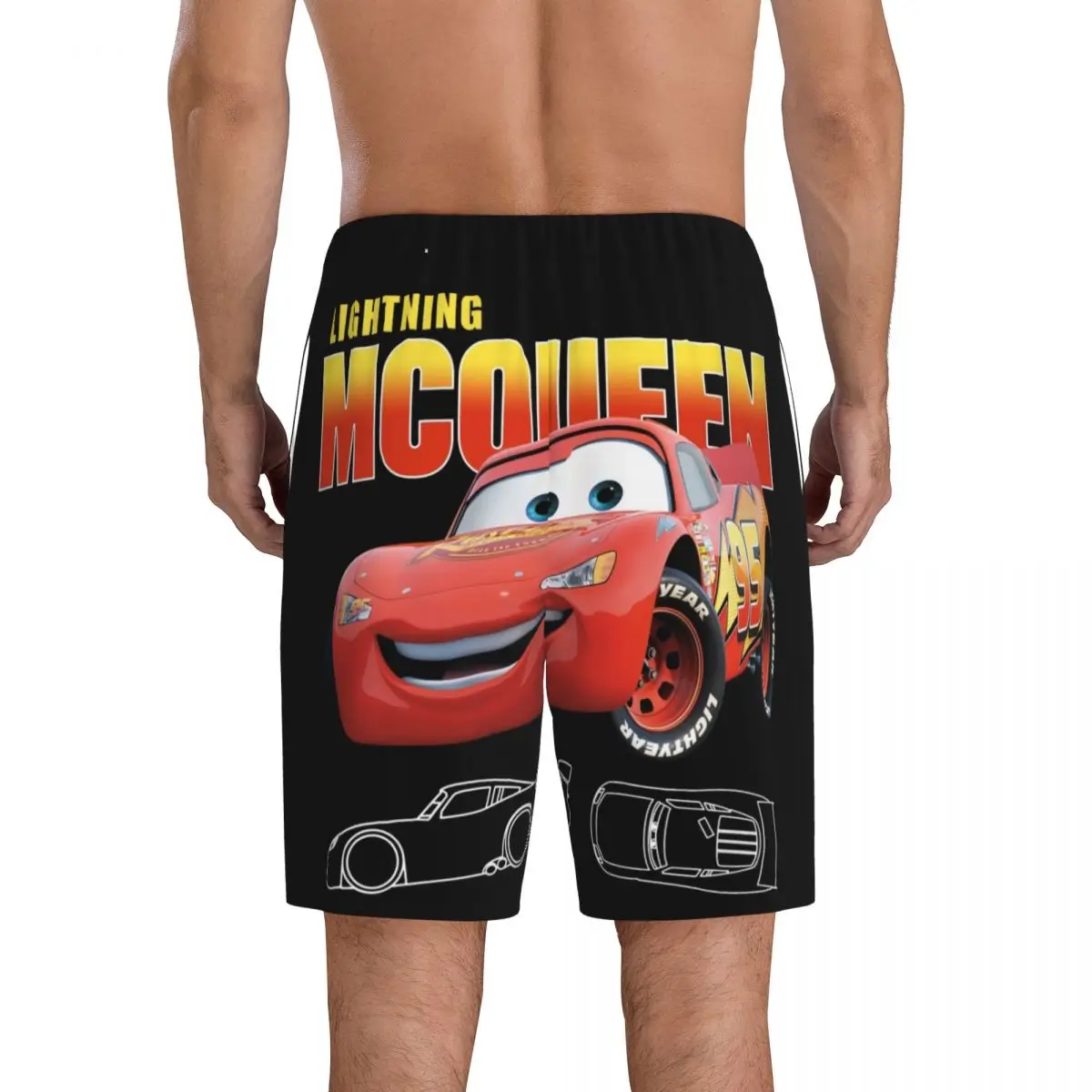 Relâmpago Mcqueen pijama shorts masculino, calças de pijama com bolsos, impresso personalizado, pijamas do sono, carros