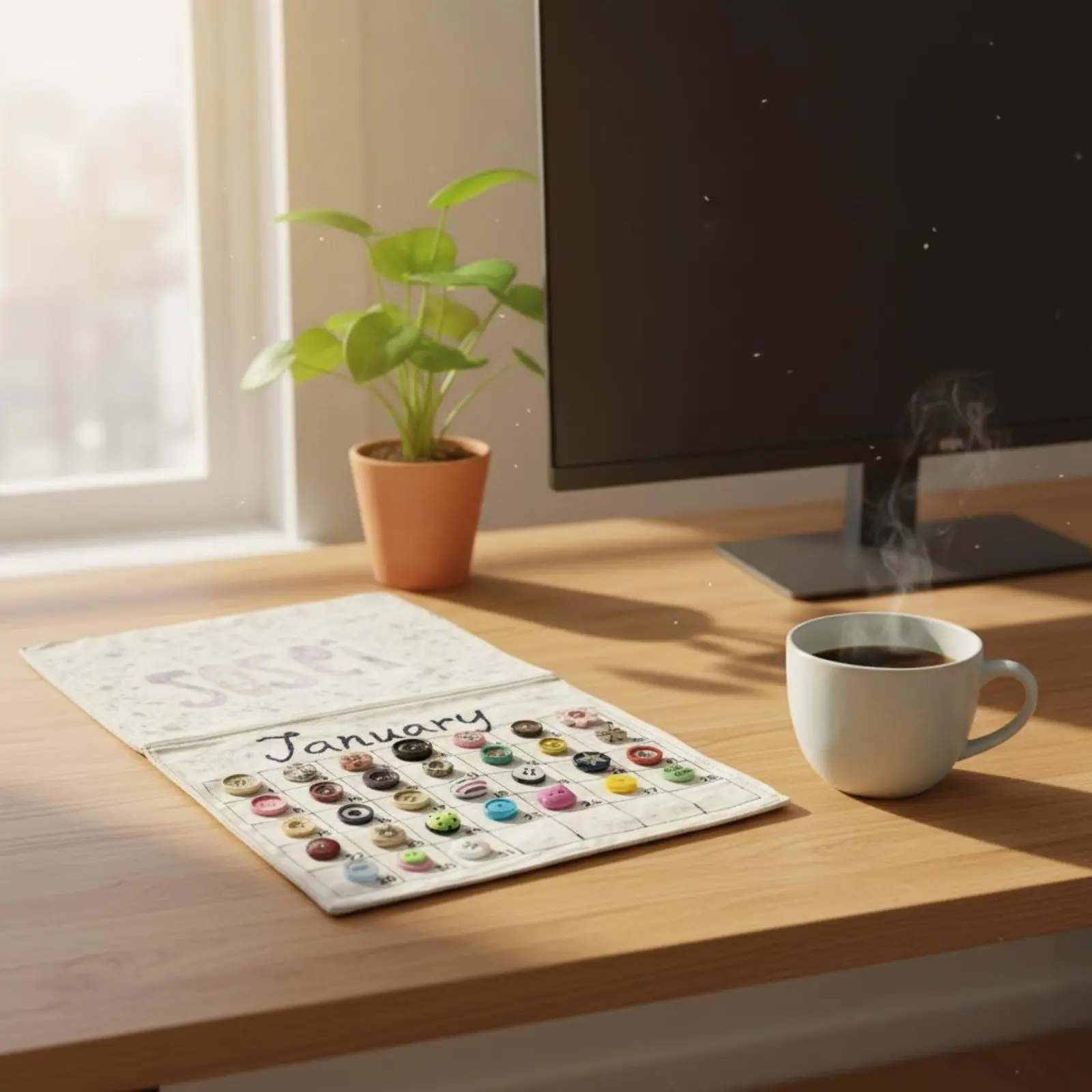 

Button Calendar Colorful Buttons Handmade Textile Calendar Embroidered Wall Hanging Decorative Stationery Fun for Children