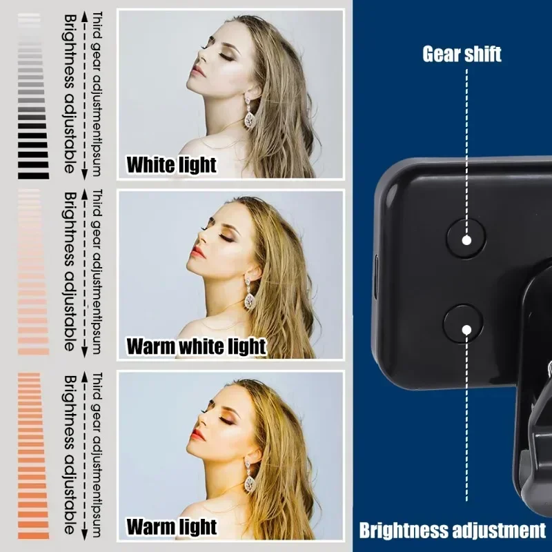 Portable Mini Selfie Fill Light Rechargeable 3 Modes Adjustable Brightness Clip On For Cell Phone Laptop Tablet Meeting Make Up