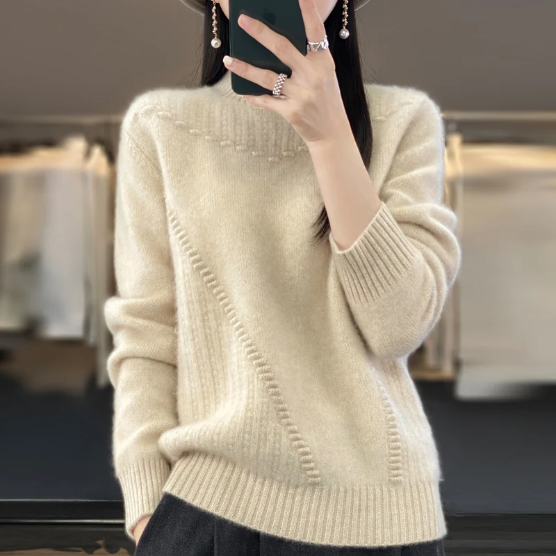 

New women's semi-turtleneck pullover in autumn and winter 100% Merino wool knitted top thickened casual loose cashmere sweater