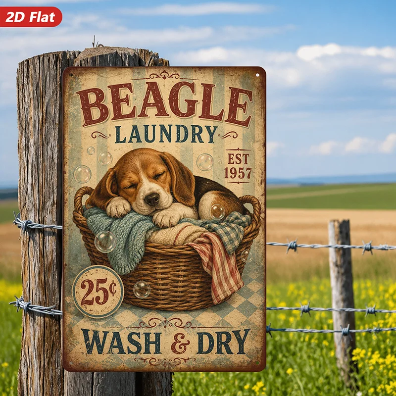 CIFBUY Vintage Beagle Laundry Room Aluminum Wall Art Waterproof Durable Living Room Kitchen