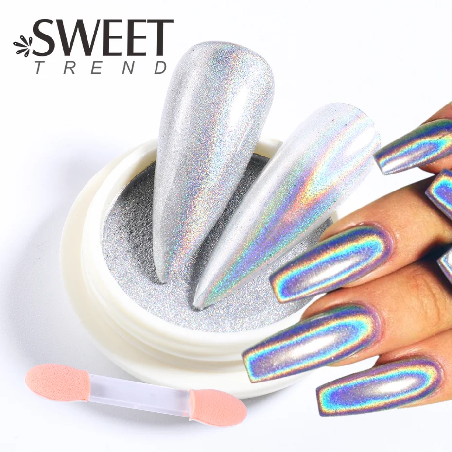 Металлическая искусственная кожа раскроет ваше творчество в потрясающем ассортименте хромированных зеркальных лазерных оттенков 3D порошок для ногтей