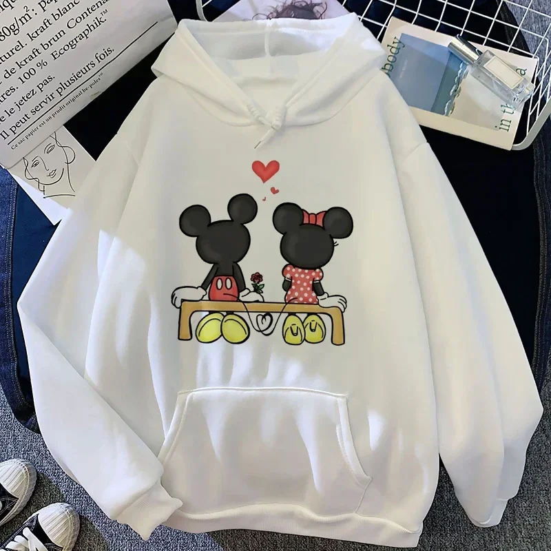 Loose Lovely Pattern Male Sweatshirts Pocket Disney Minnie Mouse Cartoon Print Daily Men Hoodies Autumn Winter Popular Pullover