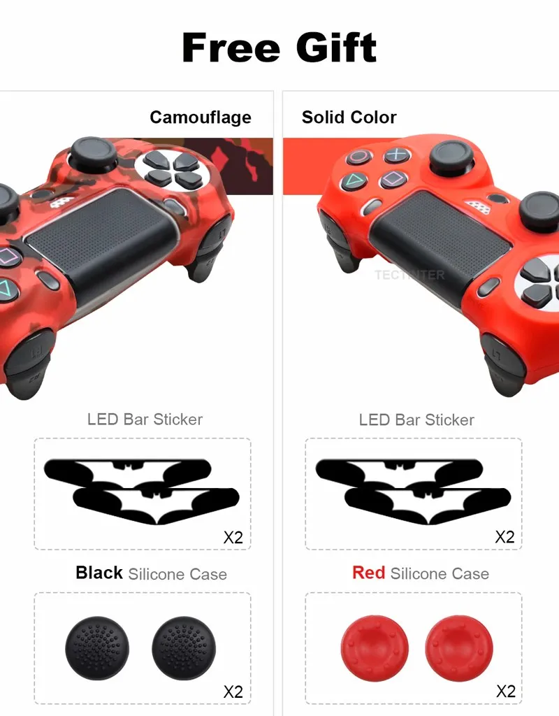 Silikon-Gummihülle für Sony PS4 Controller mit 2 Daumenstick-Griffkappen für PS4 Pro Gamepads Joystick-Zubehör – Detail 10