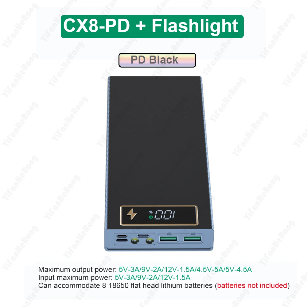 YiFanHeRong 8*18650 Batterie DIY Power Bank Fall Ladung Lagerung Box Dual USB Typ C Batterie Halter Box PD QC 3,0 Schnell Ladung Für Smartphones 5