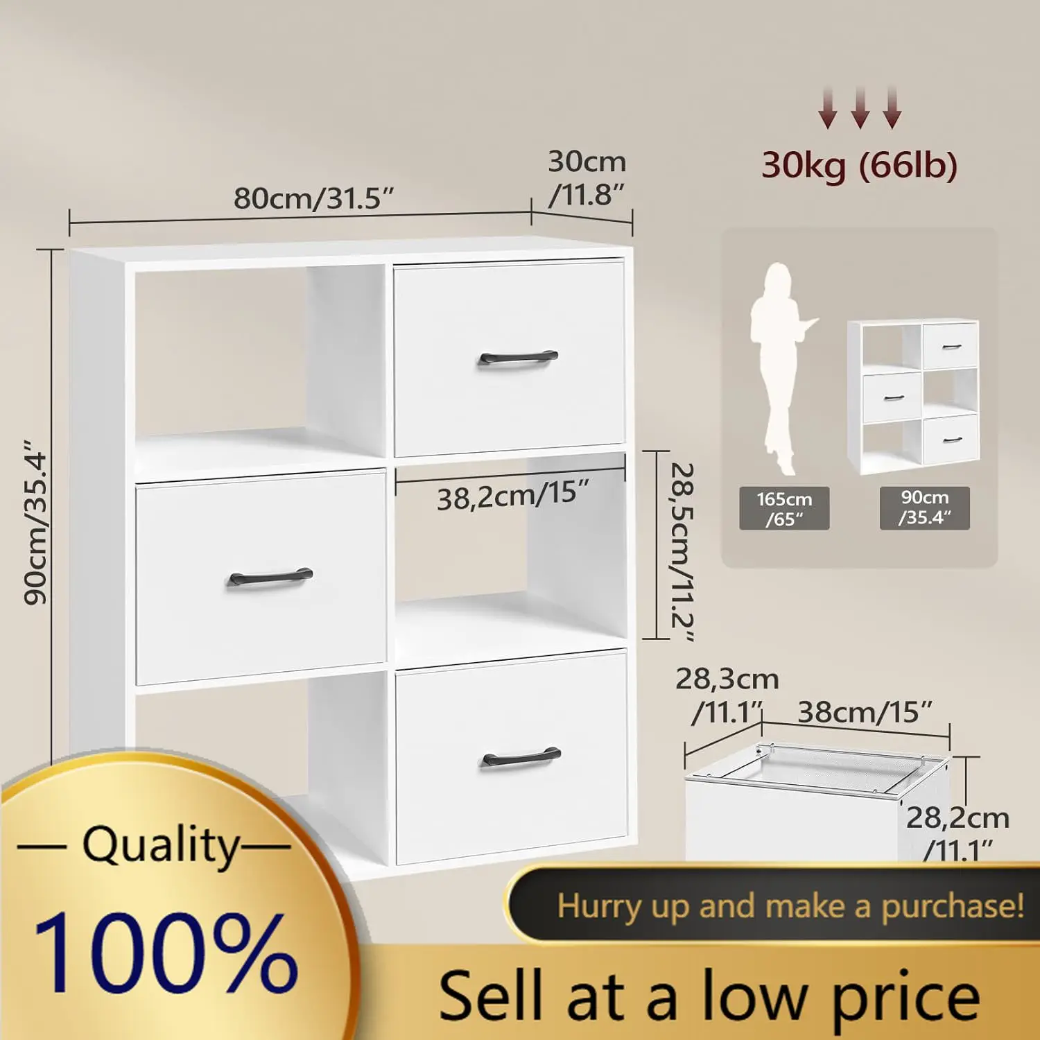 3 Drawer File Cabinet, lateral Filing Cabinet for Home Office, 3 Tier Bookshelf, Modern Office Storage with Printer Stand for A4