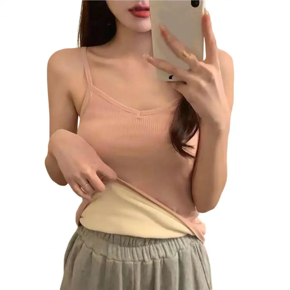 Winter Sling Vest Top Women Undershirt Slim Thickened Plush Faux Fur Thermal Underwear Camisole Bottoming Clothing