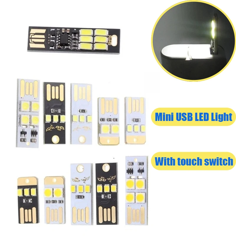 1PC Portable Mini USB LED Night Light 5V Touch Dimmable Reading Lamp for Power Bank Computer Laptop Camping Hiking Tent Light
