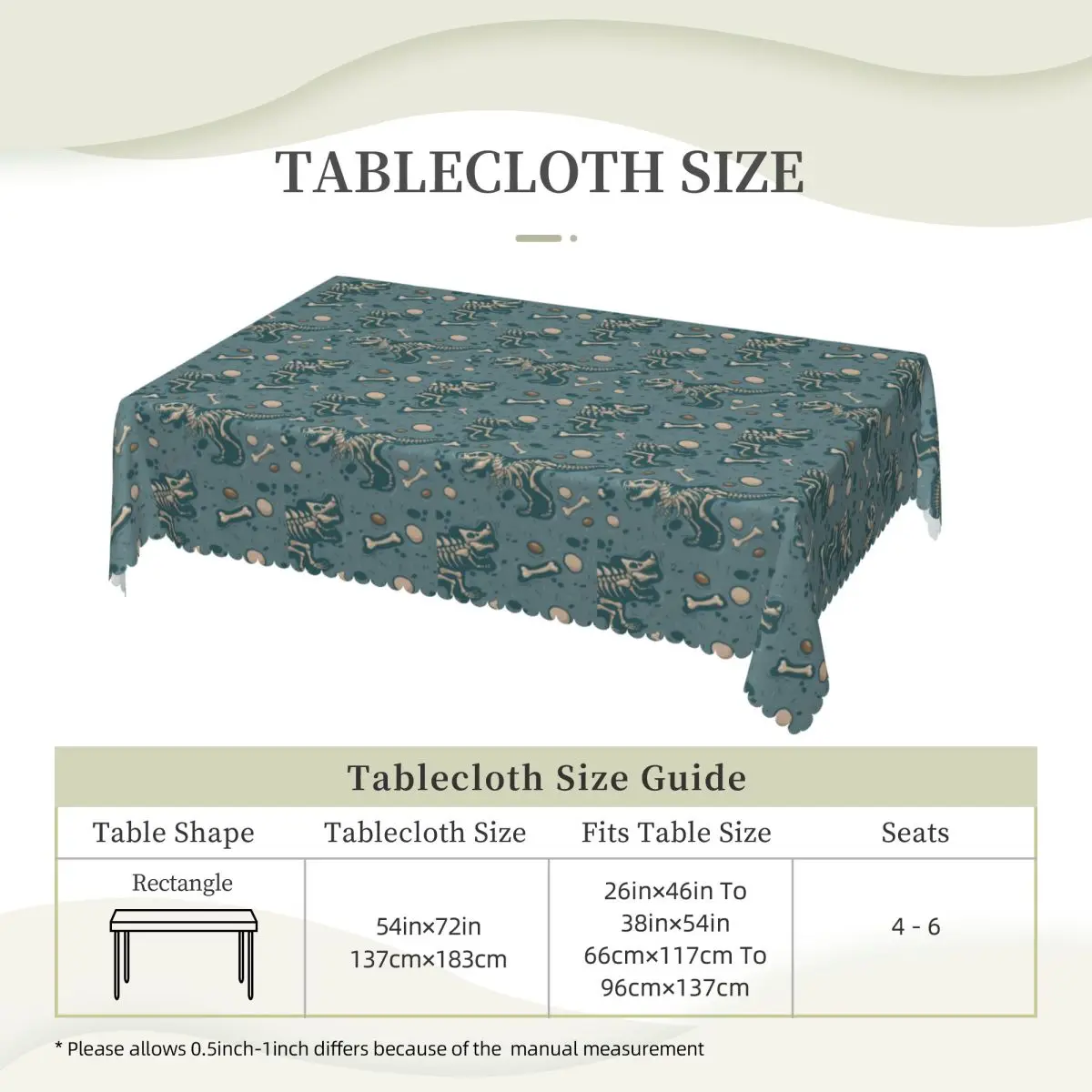 Excavated Dinosaur Fossils Tablecloth Restaurant Kitchen Rectangular Tablecloth Festival Tablecloth Outdoor Dining Table Cover