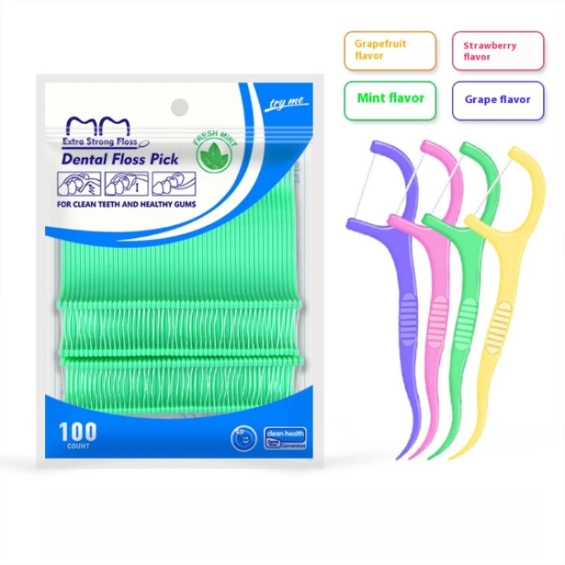 

100pcs/bag Fruit Flavored Floss Stick for Fresh Breath and Plaque Removal Ultra Fine Toothpick
