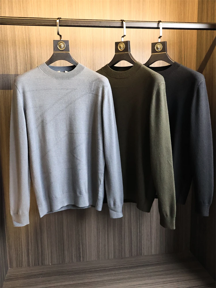 

High-End Luxury Men's Wool Modal Knitted Sweater round Ne Warm Faionable Autumn Winter Sweater Soft Casual Sle Comfortable