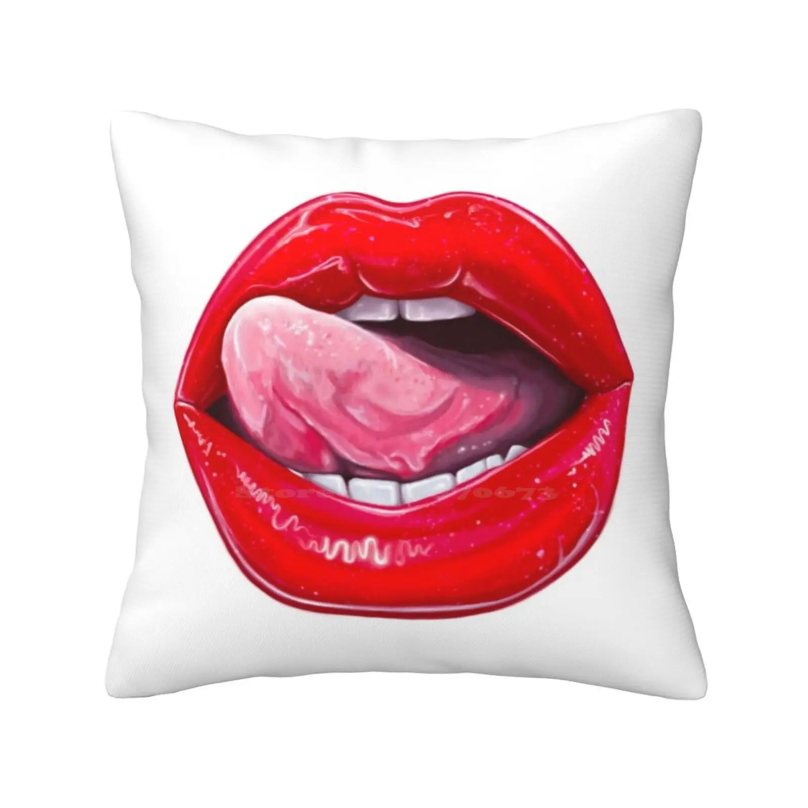 Red Lips Throw Cushion Pillow Cover Red Lips Lipstick Mouth Tongue