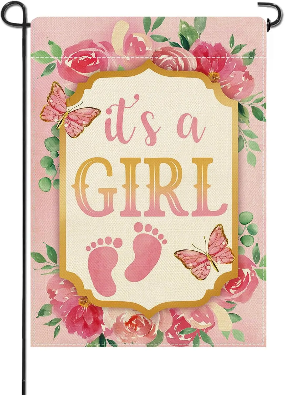 Artofy It's a Girl Pink Rose Small Decorative Garden Flag, New Birth Gender Reveal Yard Outside Decor Gift for New Dad M IIA yyi