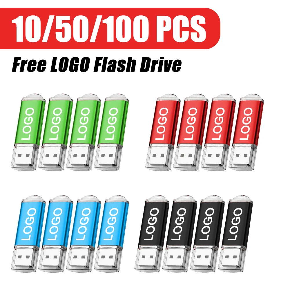 

1/50/100Pcs/lot Metal USB Flash Drive 128GB Colorful Memory Stick 64GB Free Custom Logo Pen Drive 32GB 100% Real Capacity U Disk