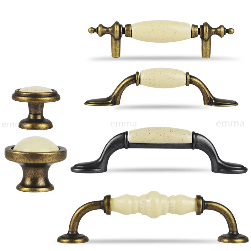Oats Color Ceramic Handles Retro Classic Cabinet Door Handles Drawer Knob Shoe TV Wardrobe Cupboard Furniture Pulls For Home Diy