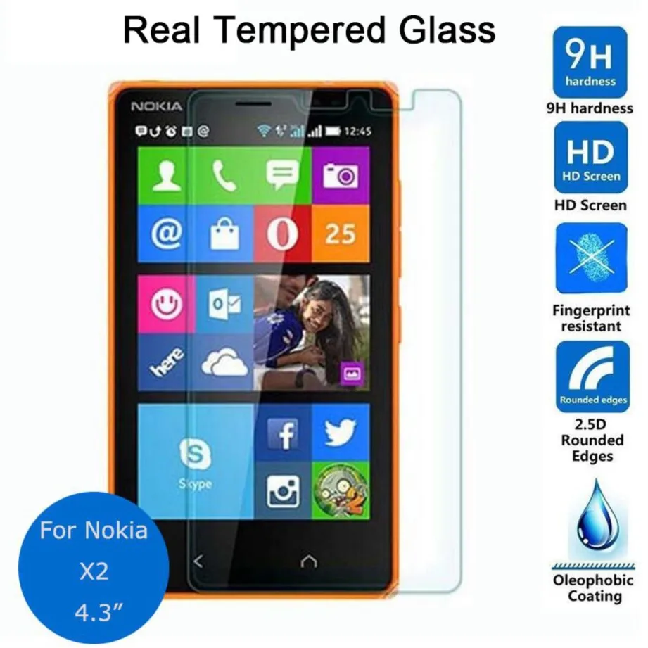 for nokia x2 tempered glass screen protector 0.26mm 2.5 9h safety protective film on x2 dual sim cover pelicula de vidro