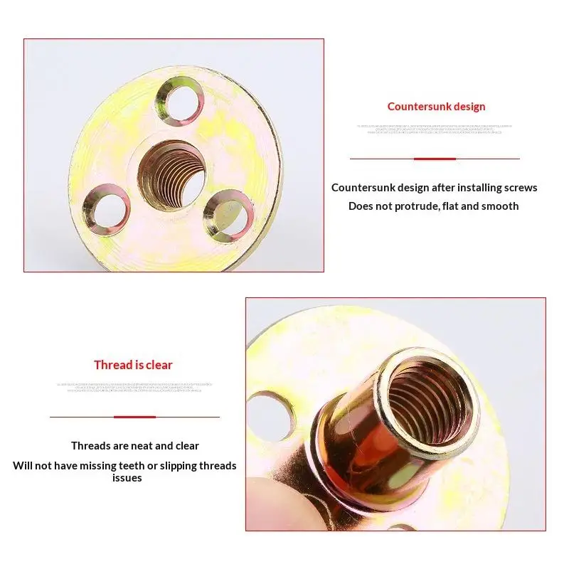 8/16Pcs M6 M8 M10 Brad Hole Tee Nut Carbon Steel Round Base Screw-in T-Nuts Furniture Hardware Flange Female Thread Insert Nuts