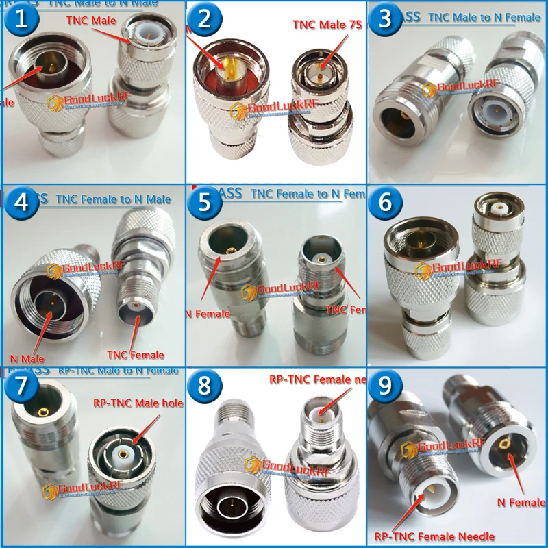 Kit Set RP-TNC RPTNC RP TNC Male to N Female L12 TNC Female to N Male Nickel Plated Straight Coaxial RF Connection Adapters