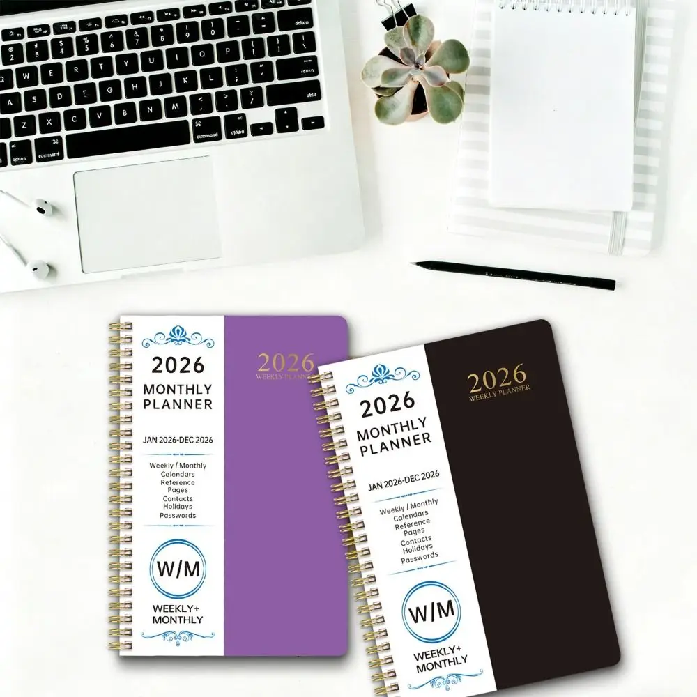 Indice Tag 2026 Planner Notebook Rilegatura a spirale Design semplice Diario a spirale Libro Formato A5 Orologio nella funzione Notebook a spirale