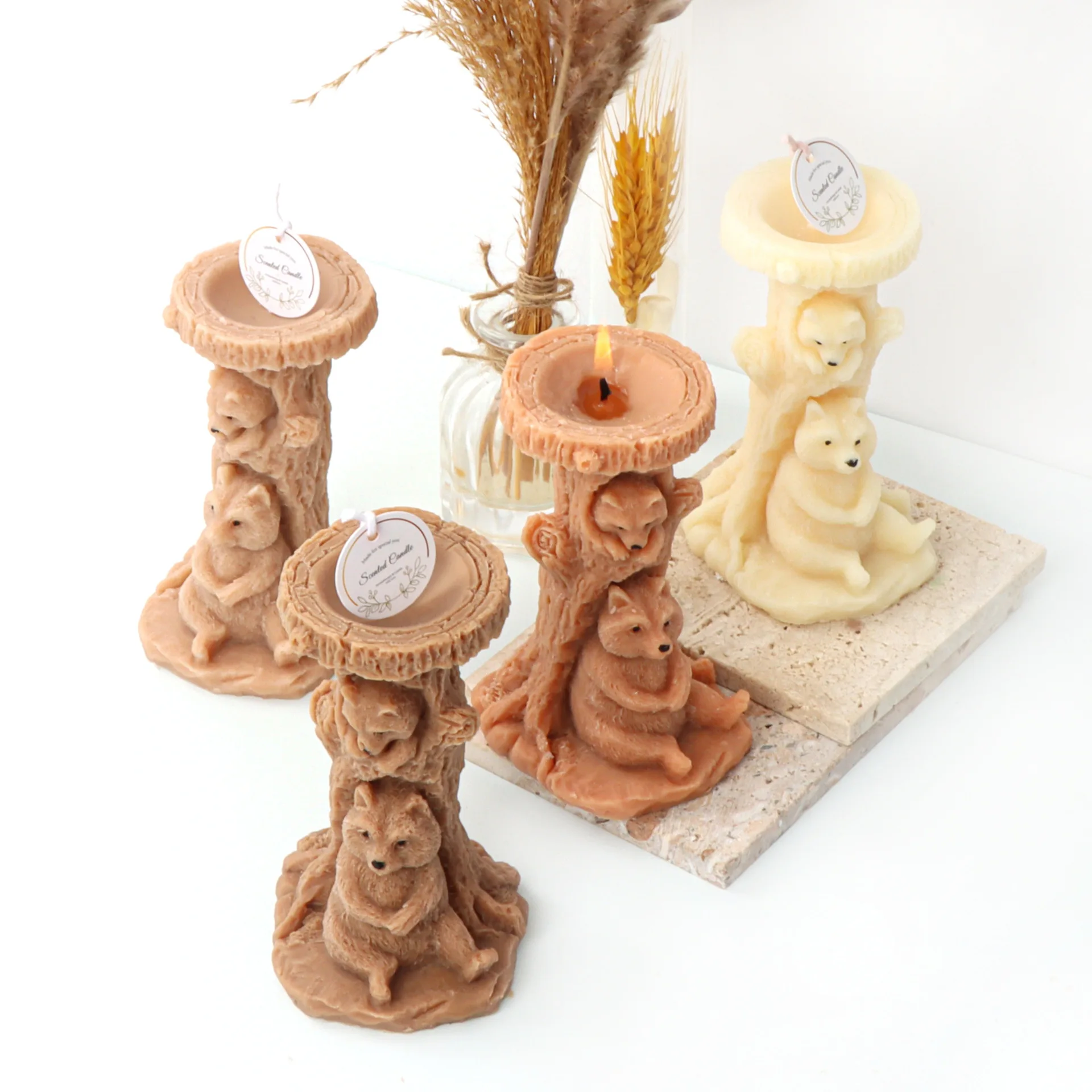 Stump the Mother and Child Bear Silicone Candle Mold DIY Handmade Aromatherapy Tree Cave Bear Candle Plaster Soy Wax Soap