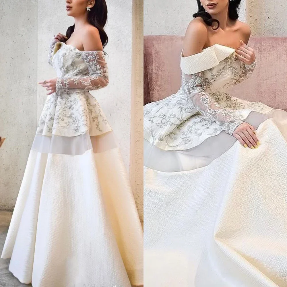 Evening Saudi Arabia Jersey Draped Embroidery Party Ball Gown Off-the-shoulder Bespoke Occasion Gown Long Dresses