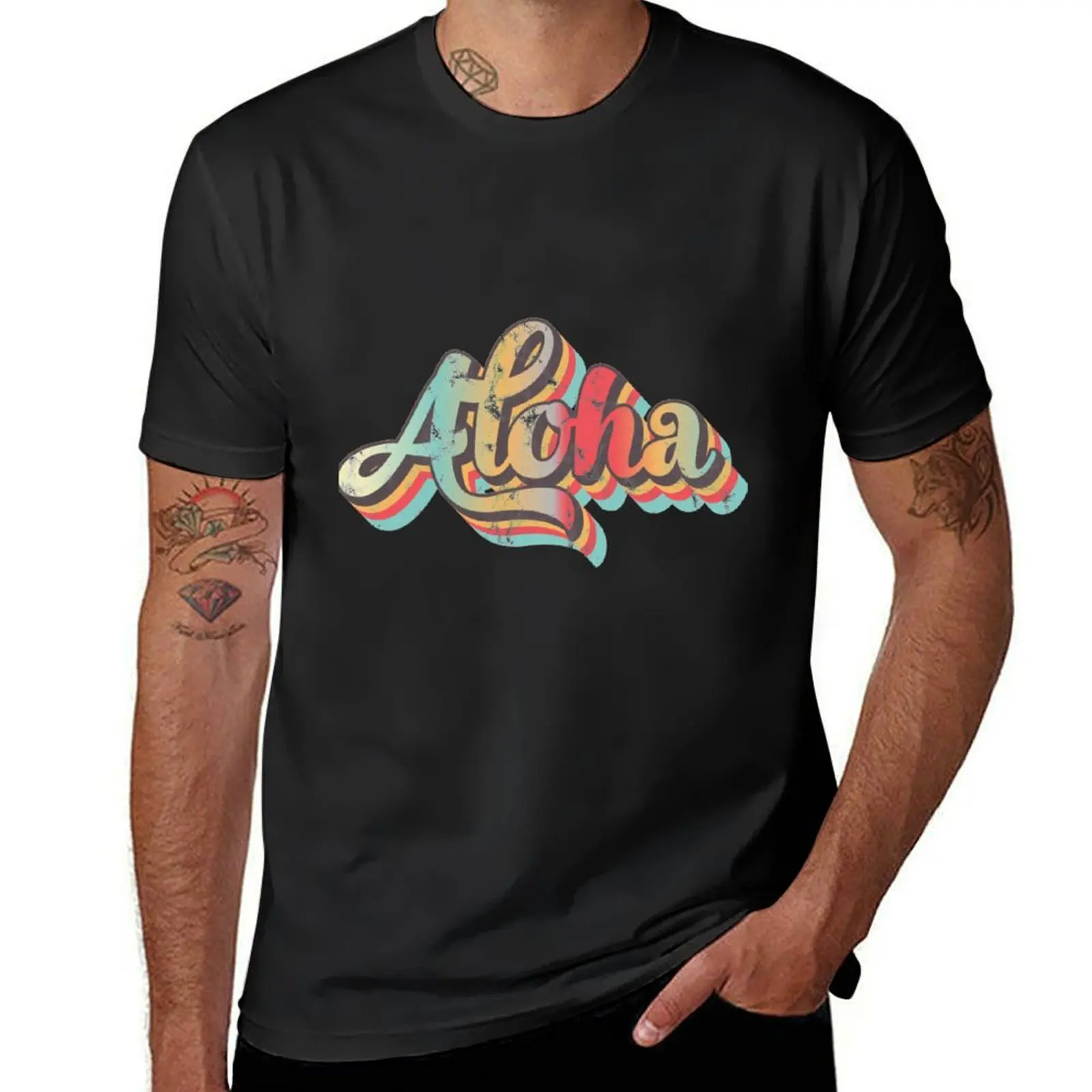 

Retro Striped Aloha Shirt T-Shirt heavyweights cute tops Blouse Men's clothing