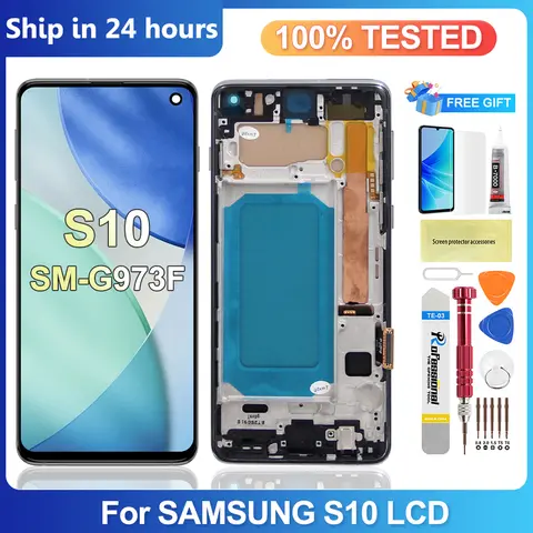 TFT S10 Screen Replacement For Samsung Galaxy S10 LCD Display G973F G973U Touch Screen Digitizer for Samsung S10 with Frame