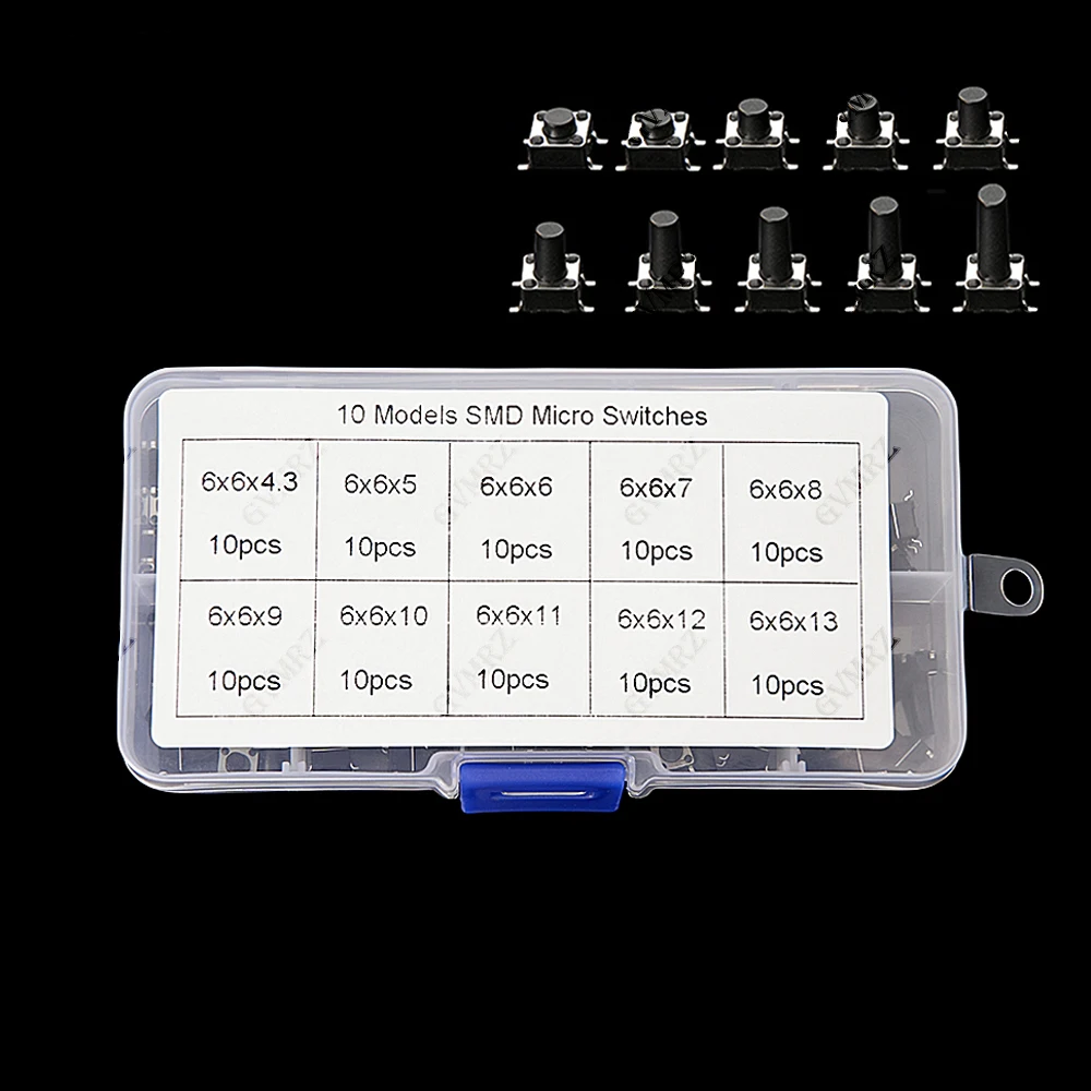 10Values/box 6x6 Key switch 6*6 Tact Switch Tactile Push Button Switch Kit Height: 4.3 5~13MM DIP 4P micro switch For Arduino