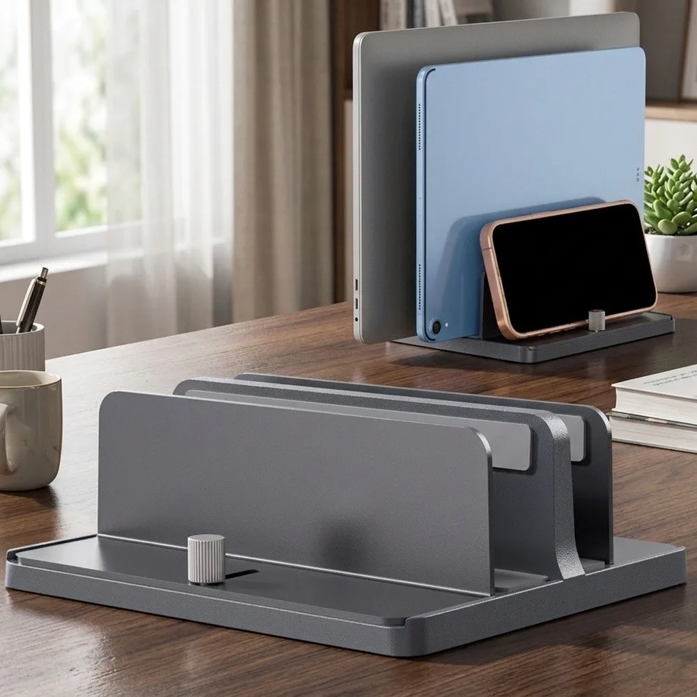 Multifunctional Vertical Laptops Bracket With Adjustable Dual Slot Space-saving Desktop Storage Holder D For Laptops & Tablets