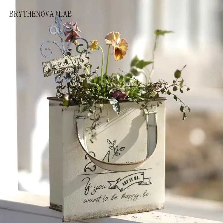 Iron Retro Handbag Shape Wall Mounted Flower Pot Home Furnishing Garden Courtyard Planting Decoration Metal Flowerpot Ornament