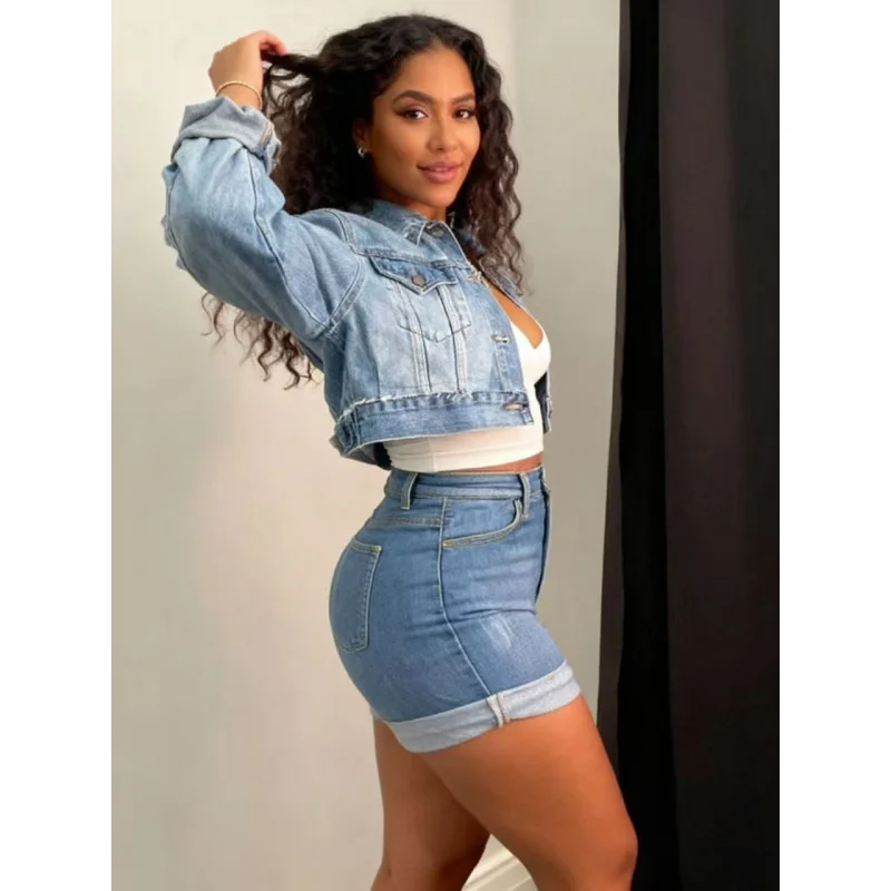 جينز نسائي بخصر خوخي موضة;جينز قصير مثير ومتعدد الاستخدامات للنساء;جينز قصير للنساء #4