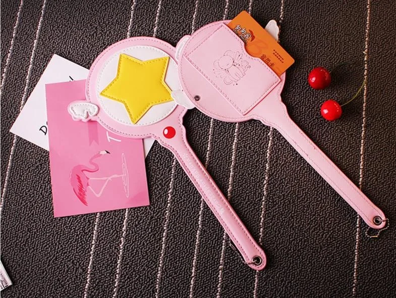 Cardcaptor Sakura Magic Wand Pu Card Case Bus Card Holder Pink Super Star Kawai Children\'s Day Gift Creative Anime Toy