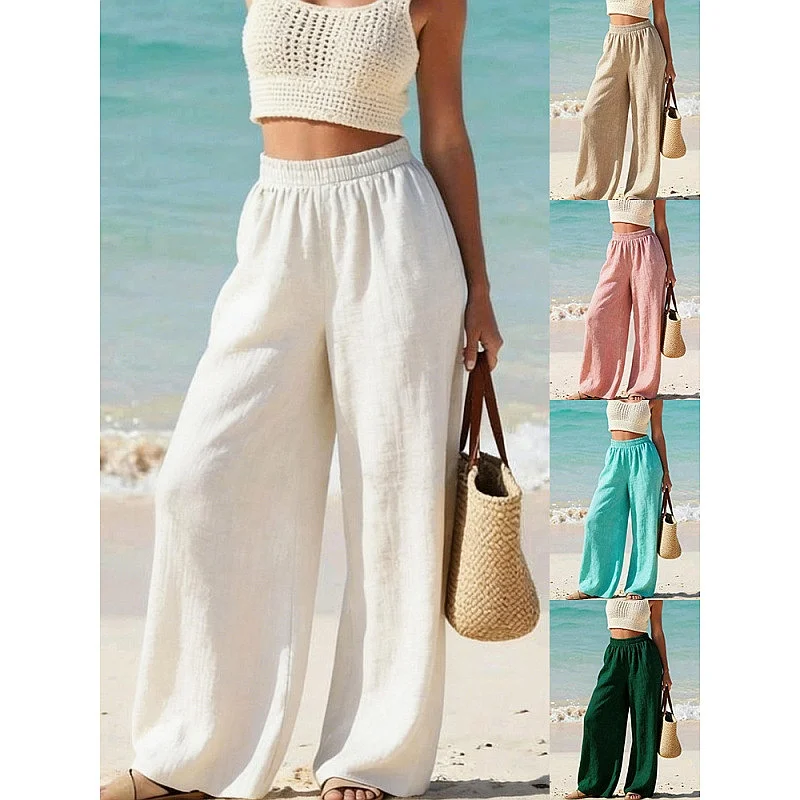 Women Casual Pants Summer Loose Slim Fit Solid Color Long Trousers