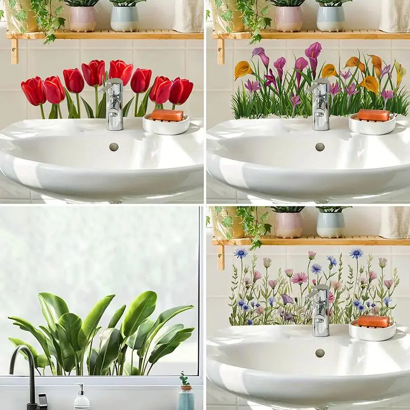 Self-Adhesive Removable Waterproof Backsplash Decoration Home Decor Floral Sink Area Background Wall Sticker Bathroom Sticker