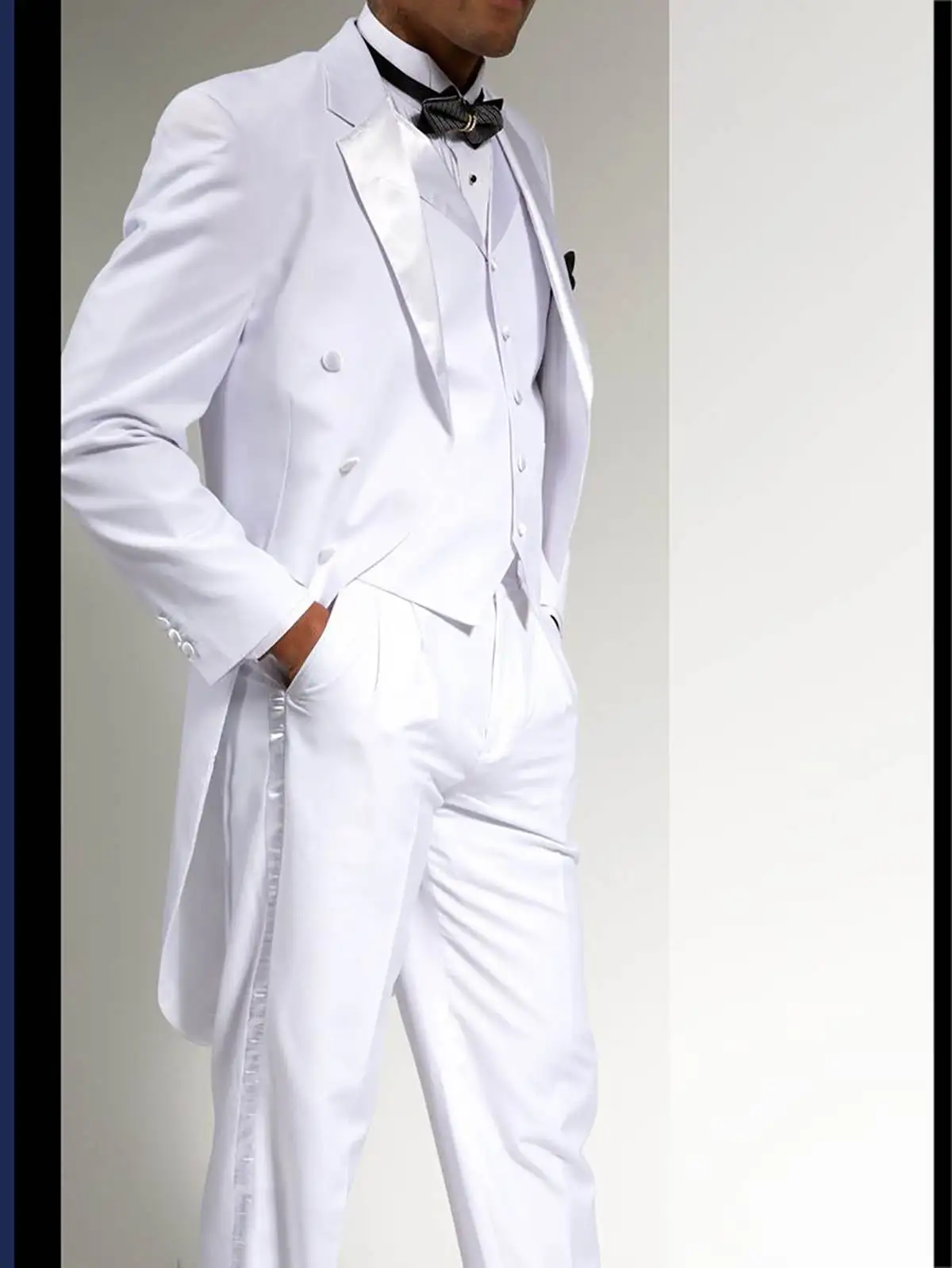 White Tailored Mens Wedding Tuxedos 3 Pieces Groom Pants Suits Prom Birthday Jacket Formal Groom Wear Vest Sets